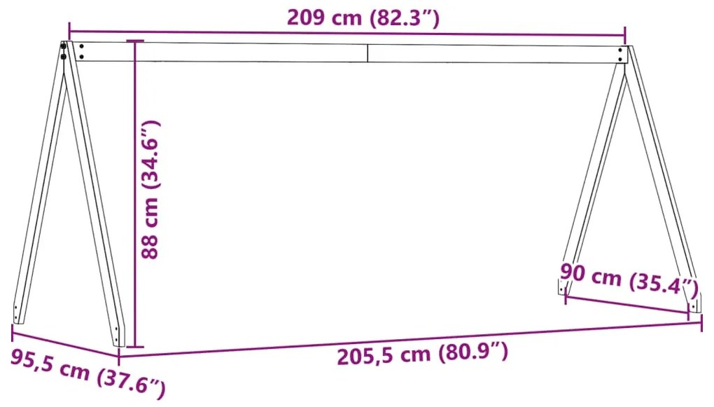 Οροφή Κρεβατιού Παιδική 209x95,5x88 εκ. από Μασίφ Ξύλο Πεύκου - Καφέ