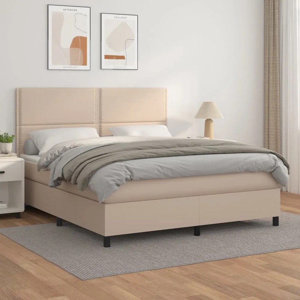 Κρεβάτι Boxspring με Στρώμα Καπουτσίνο 180x200 εκ. Συνθ. Δέρμα - Καφέ