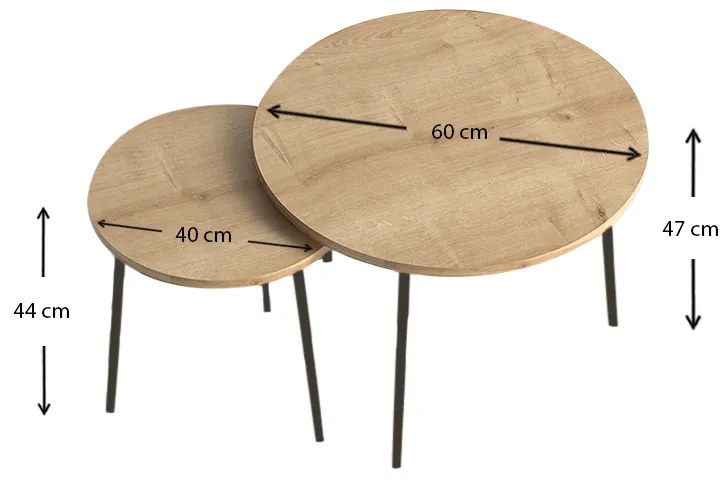 Σετ τραπεζάκια σαλονιού Select Megapap 2 τμχ. χρώμα oak 60x60x47εκ.