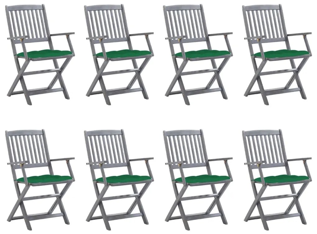 3078282 vidaXL Καρέκλες Εξ. Χώρου Πτυσσόμενες 8 τεμ. Ξύλο Ακακίας με Μαξιλάρια Γκρι, 1 Τεμάχιο