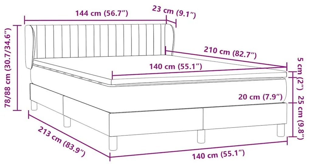 Κρεβάτι Boxspring με Στρώμα Σκούρο Γκρι 140x210 εκ. Βελούδινο - Γκρι