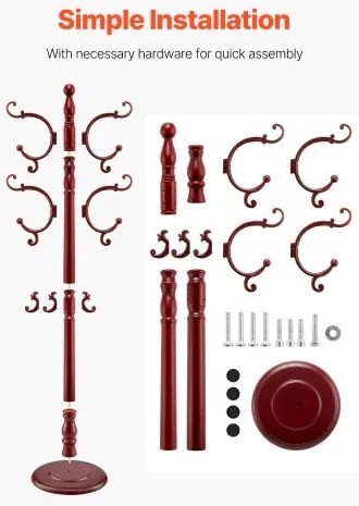 VEVOR Freestanding Coat Rack Wooden Coat Tree with Stable Large Base &amp; 11 Hooks
