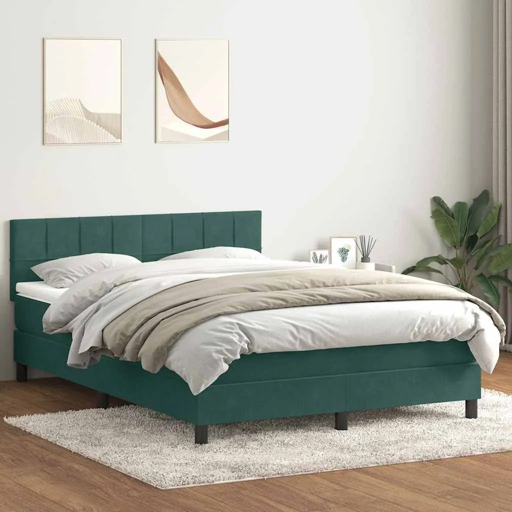 Κρεβάτι Boxspring με Στρώμα Σκούρο Πράσινο 140x210εκ. Βελούδινο - Πράσινο