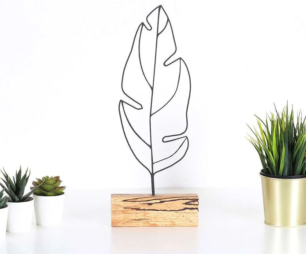 Διακοσμητικό Επιτραπέζιο Feather 533BSG1128 17x3,5x41cm Natural-Black Aberto Design Metal,Wood