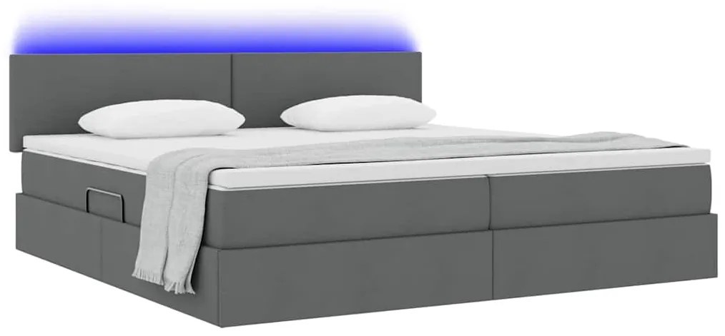 vidaXL Κρεβάτι με αποθηκευτικό χώρο και LED Σκούρο Γκρι 200 x 200 cm