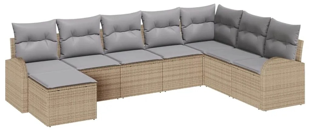 vidaXL Σετ Καναπέ Κήπου με μαξιλάρι 8 pcs Μπεζ Πολυ ράταν