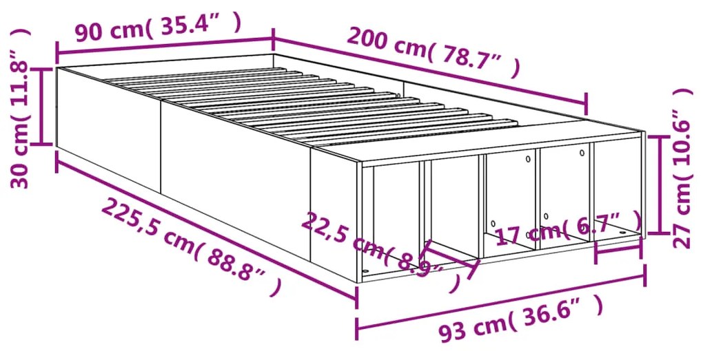 ΠΛΑΙΣΙΟ ΚΡΕΒΑΤΙΟΥ ΓΚΡΙ SONOMA 90X200 ΕΚ. ΕΠΕΞΕΡΓΑΣΜΕΝΟ ΞΥΛΟ 3280613