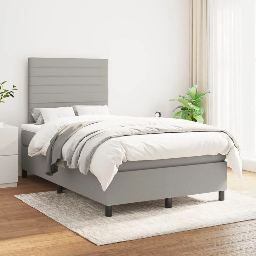 vidaXL Κρεβάτι Boxspring με Στρώμα Ανοιχτό Γκρι 120x190 εκ. Υφασμάτινο