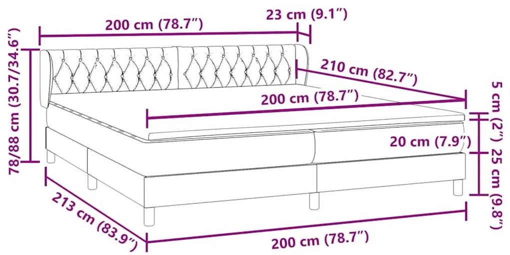 Box Spring Κρεβάτι με στρώματα Μαύρο 200x210 cm Βελούδινο - Μαύρο