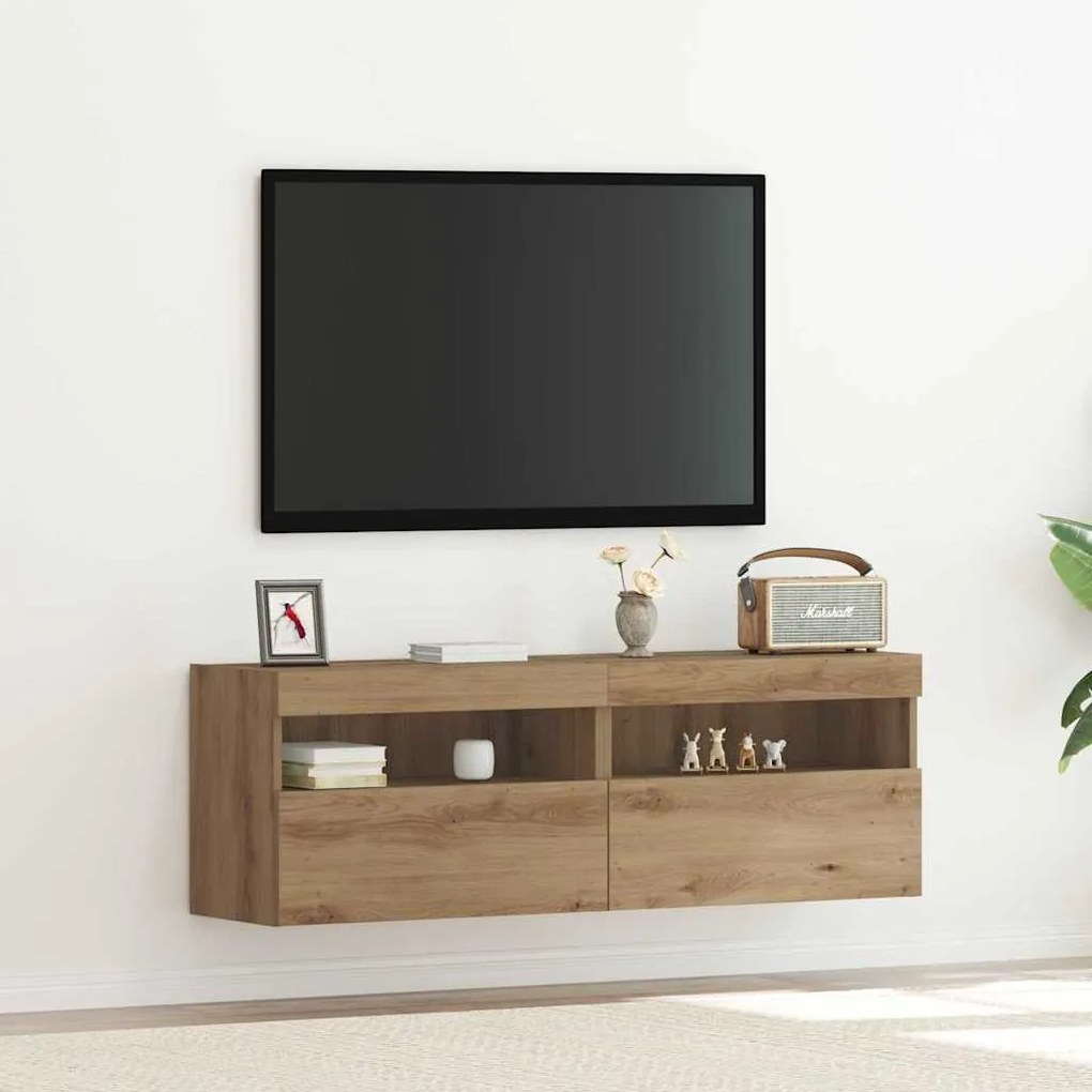 vidaXL Κάθετοι Τοίχοι Τηλεόρασης με LED Φώτα 2 τμχ Καρυδιά 60x30x40 εκ
