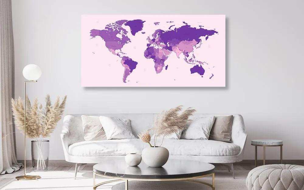 Εικόνα ενός λεπτομερούς παγκόσμιου χάρτη από φελλό σε μωβ - 100x50  arrow