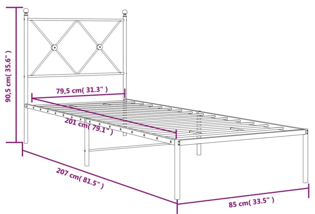 ΠΛΑΙΣΙΟ ΚΡΕΒΑΤΙΟΥ ΜΕ ΚΕΦΑΛΑΡΙ ΜΑΥΡΟ 80 X 200 ΕΚ. ΜΕΤΑΛΛΙΚΟ 376493