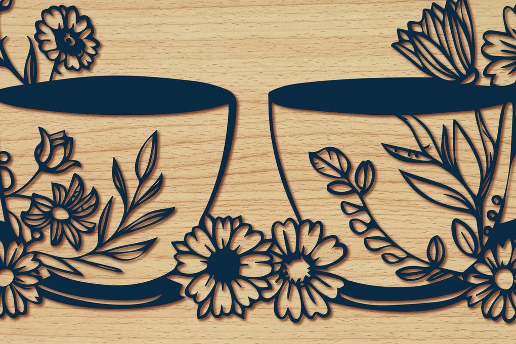 Σετ των 3 Intra απο ξύλο plywood 3mm-4mm πάχος - Σετ τσαγιού Cricut με λουλούδια  Δίασταση 4x4 cm INTRAFABR-91067483