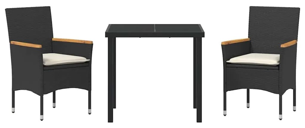 vidaXL Σέτ φαγητού για κήπο με μαξιλάρι 3 pcs Μαύρο συνθετικό ρατάν
