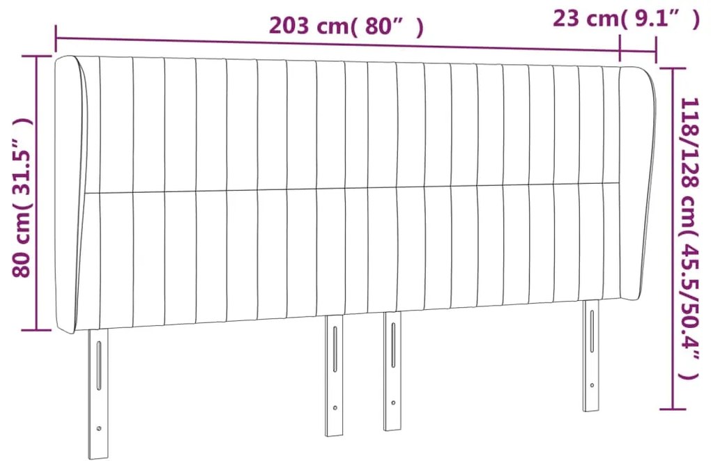 Κεφαλάρι με Πτερύγια Σκούρο Γκρι 203x23x118/128 εκ. Βελούδινο 3118261