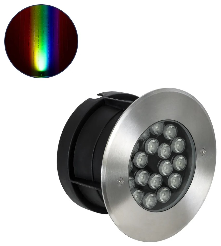 GloboStar UNDERGROUND-SINA 90573 Χωνευτό Φωτιστικό Σποτ Δαπέδου LED 18W 1530lm 15° DC 24V Αδιάβροχο IP68 Φ20 x Υ11cm RGBW DMX512 - Ανοξείδωτο Ατσάλι - 3 Χρόνια Εγγύηση