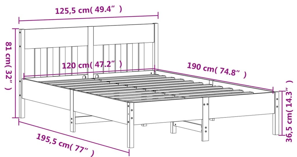 Σκελετός Κρεβατιού Χωρίς Στρώμα 120x190 εκ Μασίφ Ξύλο Πεύκου - Καφέ