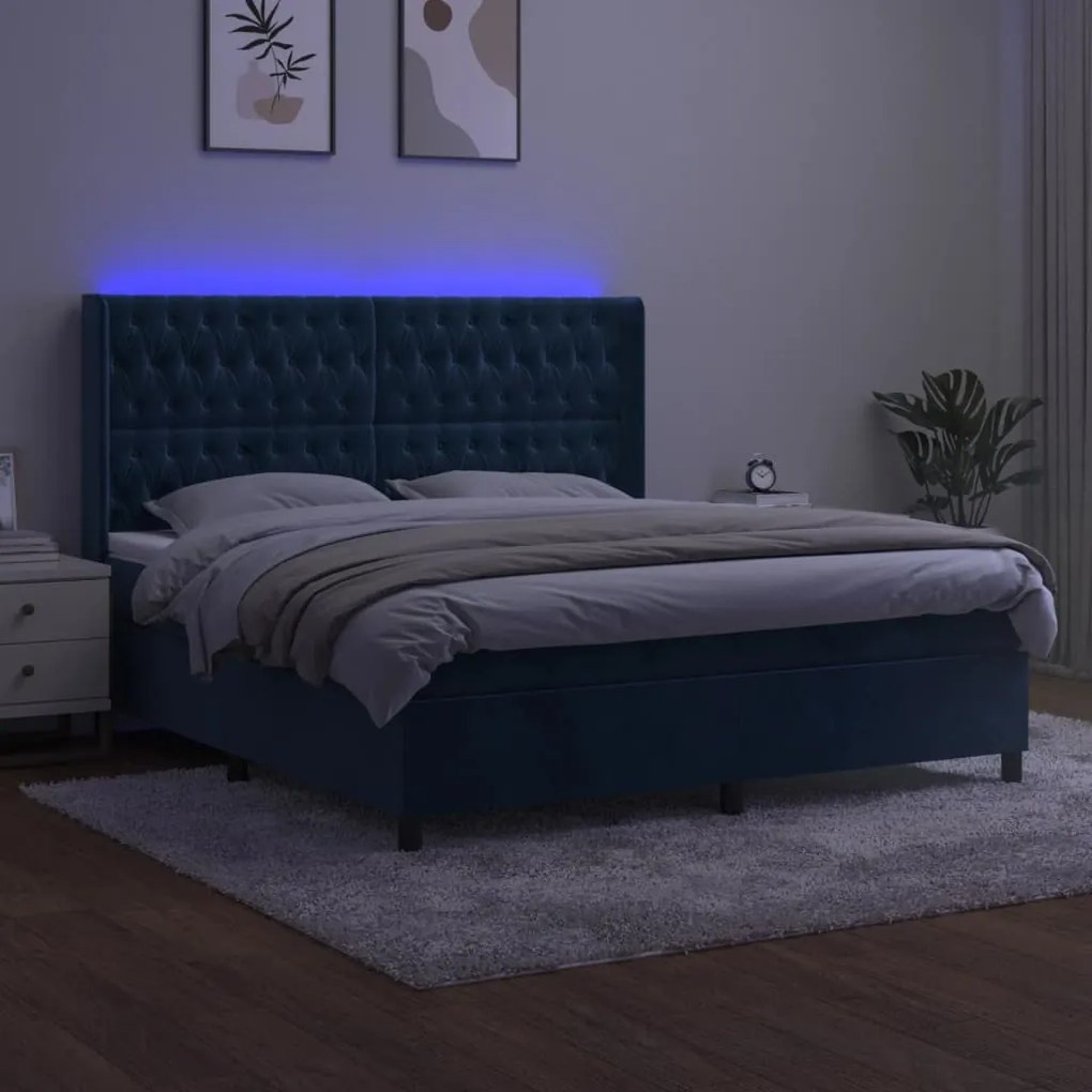 ΚΡΕΒΑΤΙ BOXSPRING ΜΕ ΣΤΡΩΜΑ &amp; LED ΣΚ. ΜΠΛΕ 160X200ΕΚ. ΒΕΛΟΥΔΙΝΟ 3139755