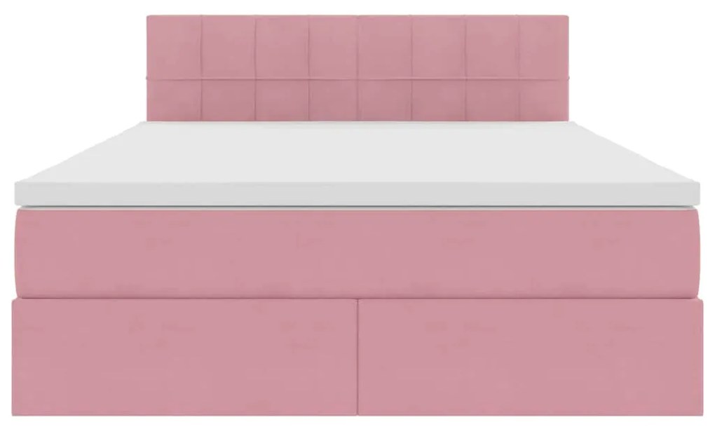 vidaXL Κρεβάτι με αποθηκευτικό χώρο και LED Ροζ 140 x 200 cm Βελούδο