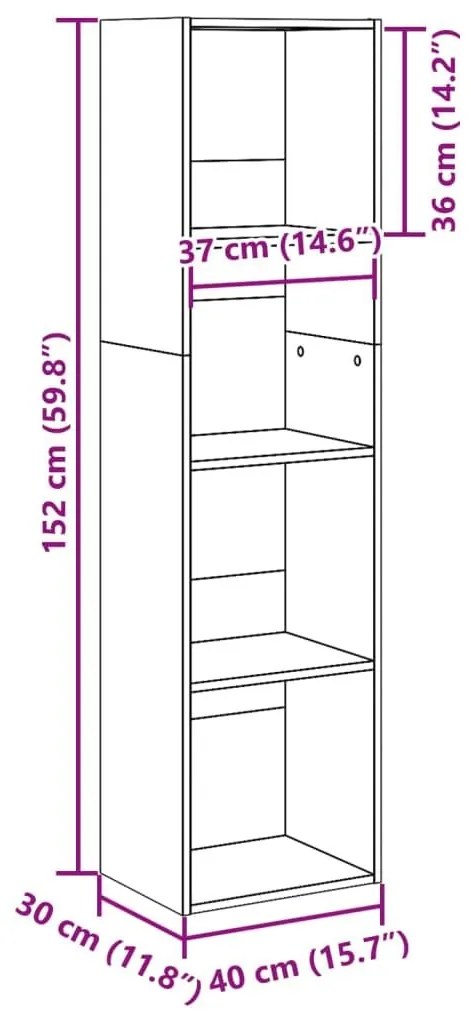 Βιβλιοθήκη Μαύρο 40x30x152 εκ. από Επεξεργασμένο Ξύλο - Μαύρο