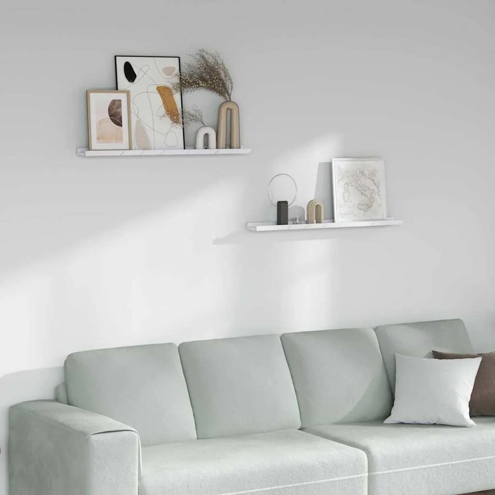vidaXL Ράφι Τοίχου με ράφι Επιτοίχιο 2 pcs Λευκό Μάρμαρο 80 x 9 x 3 cm