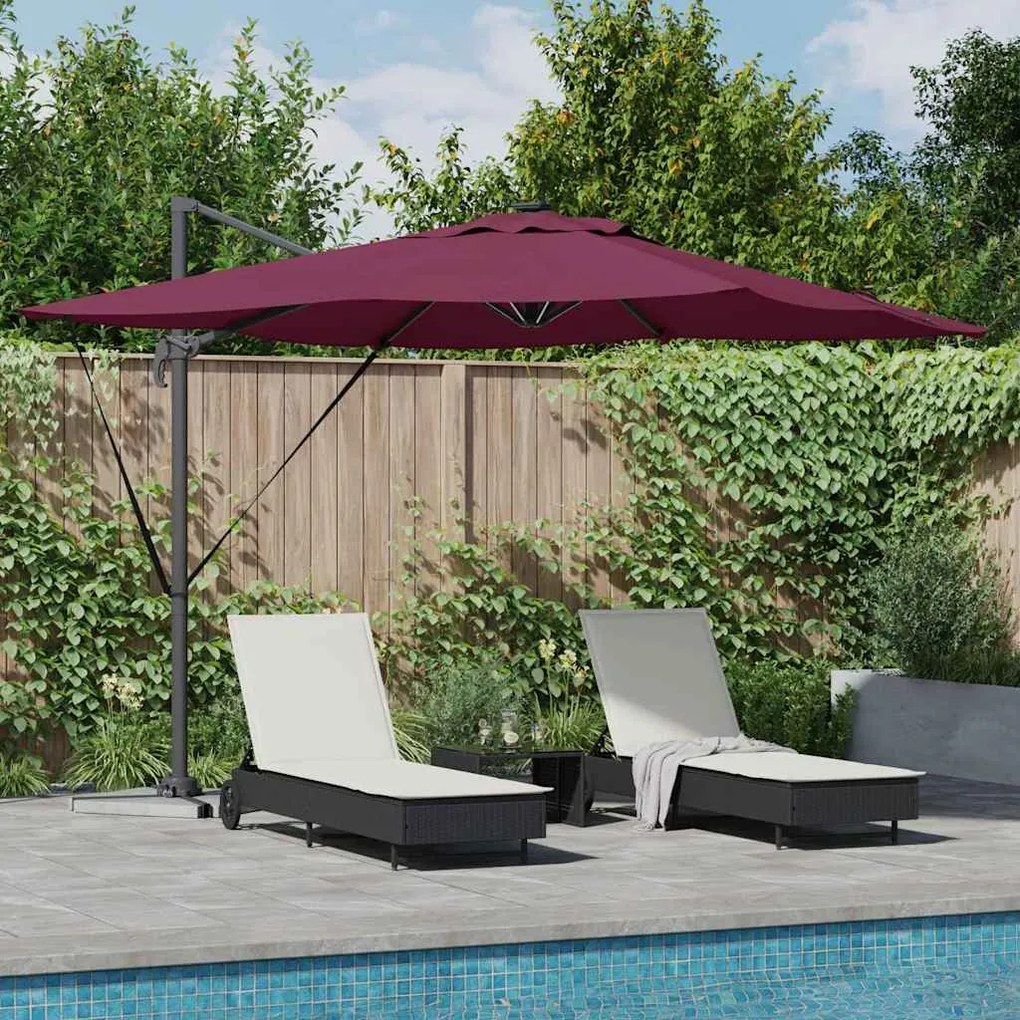 vidaXL Cantilever Roma Παράσολα με LED σε Bordeaux Red, 286 x 285 x 270 εκ. από αλουμίνιο.