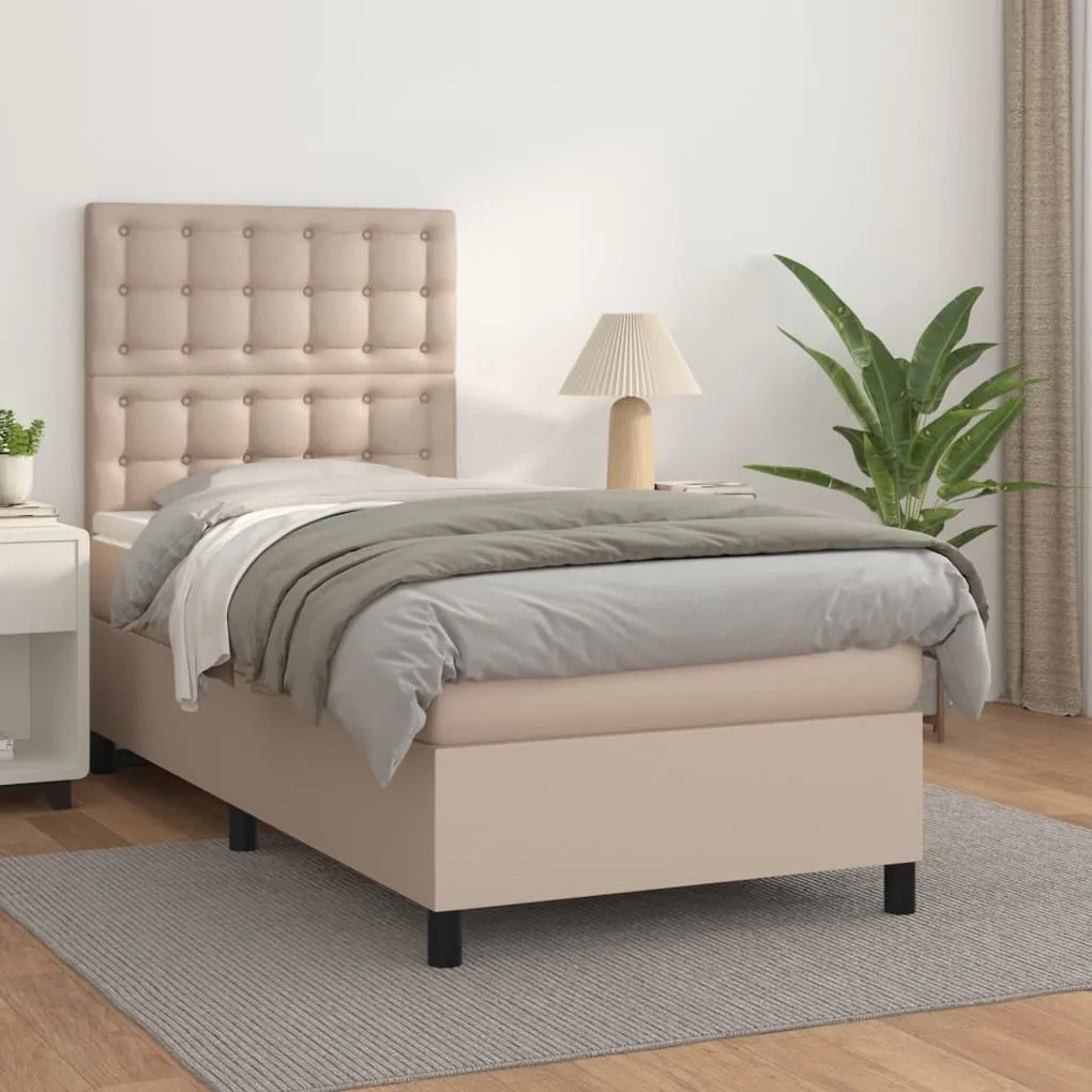 vidaXL Κρεβάτι Boxspring με Στρώμα Καπουτσίνο 90x200εκ.από Συνθ. Δέρμα