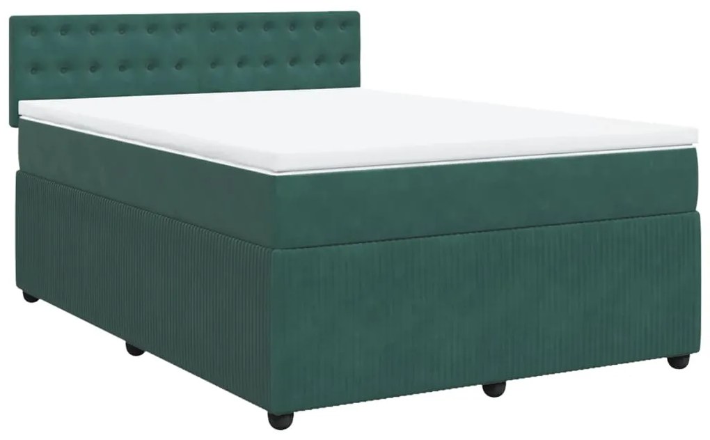 vidaXL Κρεβάτι Boxspring με Στρώμα Σκούρο Πράσινο 140x190εκ. Βελούδινο