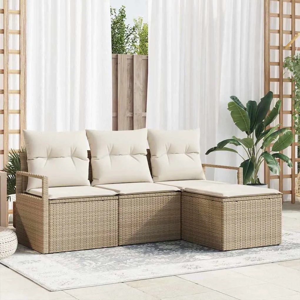 vidaXL Σετ Καναπέ Κήπου 4 pcs Μπεζ, Κρέμα Πολυ rattan, βαμμένο ατσάλι