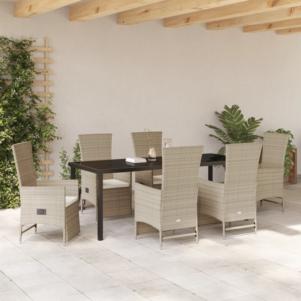 vidaXL Σετ Καρεκλών Κήπου με Ανατολή 7 pcs Μπεζ Κρεμ Λευκό Μαύρο