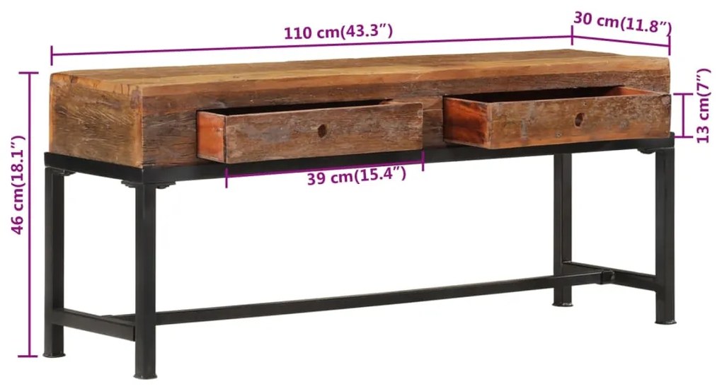 Έπιπλο Τηλεόρασης 110 x 30 x 46 εκ. από Μασίφ Ανακυκλωμένο Ξύλο  - Καφέ