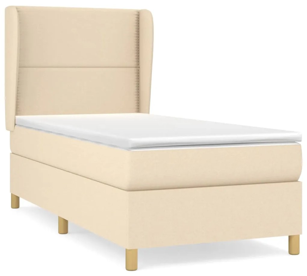 Κρεβάτι Boxspring με Στρώμα Κρεμ 90x190 εκ.Υφασμάτινο - Κρεμ