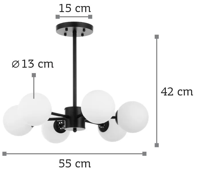 Κρεμαστό φωτιστικό από μαύρο μέταλλο και λευκή οπαλίνα (5315-6) - 5315-6