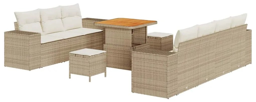 vidaXL Σετ Καναπέ Κήπου με μαξιλάρι 10 pcs Μπεζ, Κρέμα 80 x 80 x 71 cm