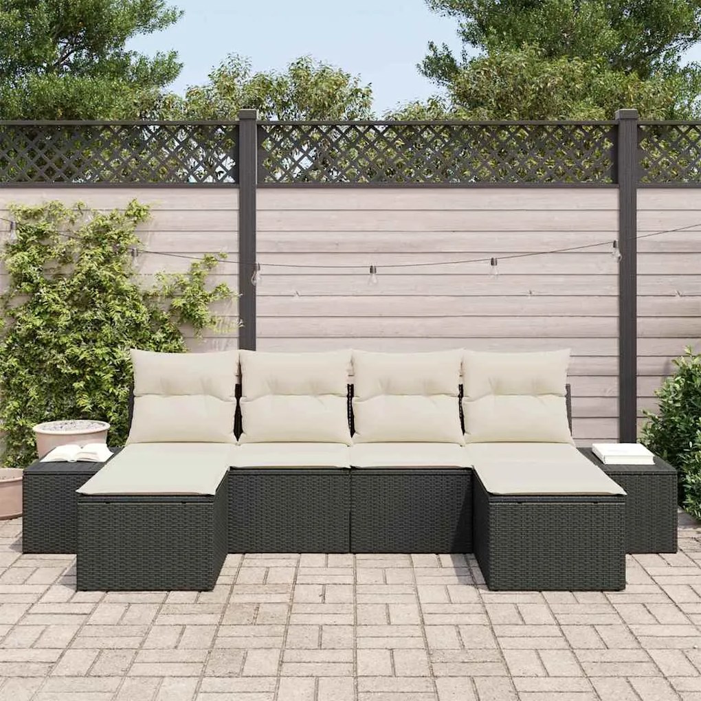 vidaXL Σετ Καναπέ Κήπου 6 pcs Μαύρο και κρεμ 184 x 62 x 85 εκ.