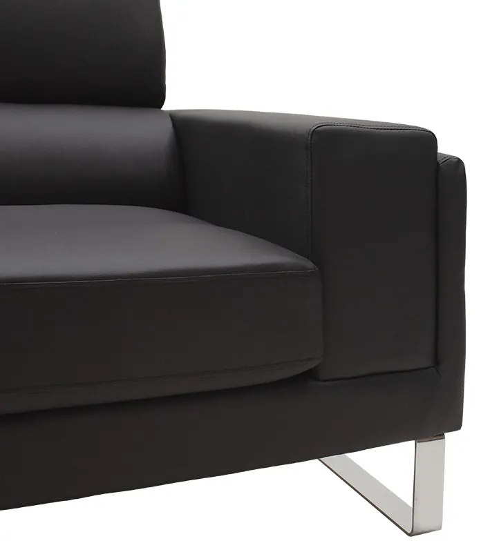 Καναπές Shea pakoworld 3θέσιος pu μαύρο-inox 198x80x87εκ