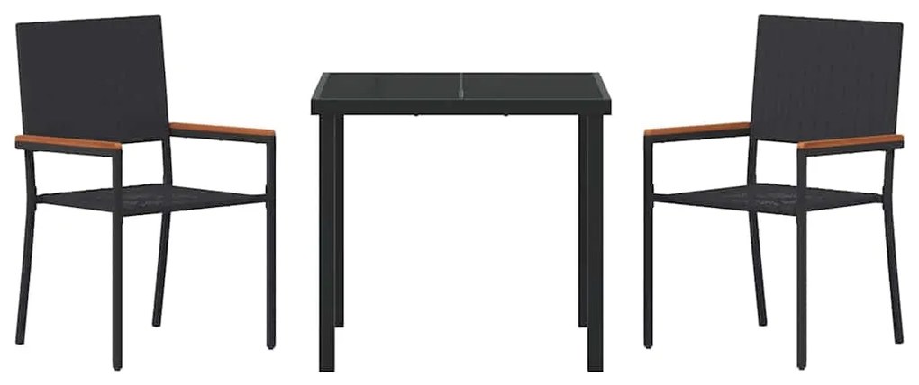 vidaXL Σέτ φαγητού για κήπο με μαξιλάρι 3 pcs Μαύρο συνθετικό ρατάν