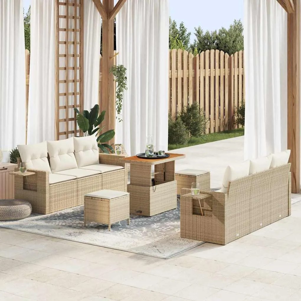 vidaXL Σετ Καναπέ Κήπου 9 pcs μπεζ και κρεμ 90 x 55 x 71 cm