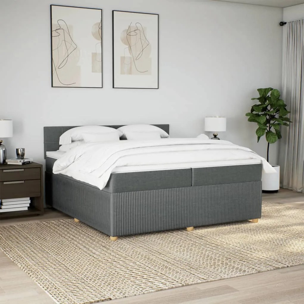 vidaXL Κρεβάτι Boxspring με Στρώμα Σκούρο Γκρι 200x200 εκ. Υφασμάτινο