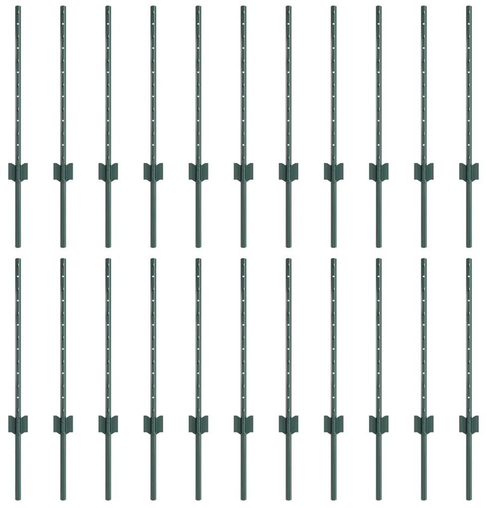 vidaXL Ασημένιοι Πόλοι Φράχτη 22 pcs Πράσινο Ύψος 150 εκ. Ατσάλι