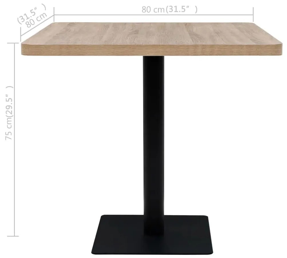 vidaXL Τραπέζι Bistro Τετράγωνο Χρώμα Δρυός 80x80x75 εκ. MDF/Ατσάλι