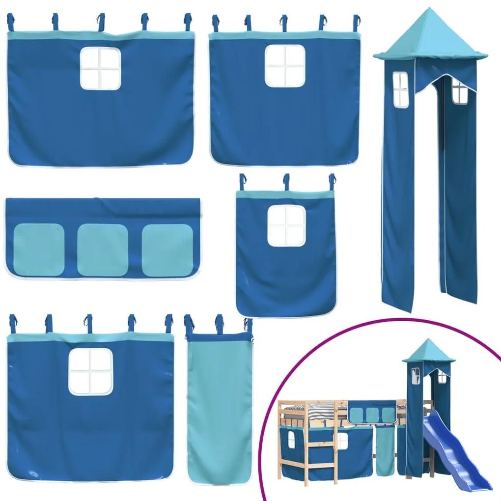 Υπερυψωμένο Κρεβάτι με Πύργο Μπλε 80x200 εκ. Μασίφ Ξύλο Πεύκου - Μπλε