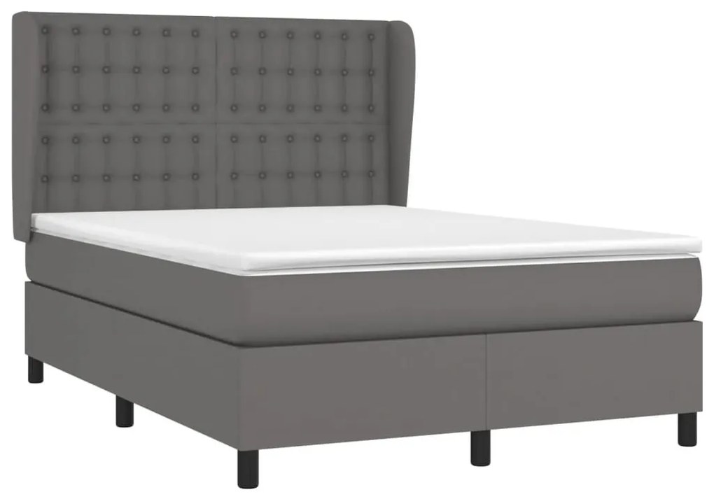 Κρεβάτι Boxspring με Στρώμα Γκρι 140x200εκ. από Συνθετικό Δέρμα - Γκρι