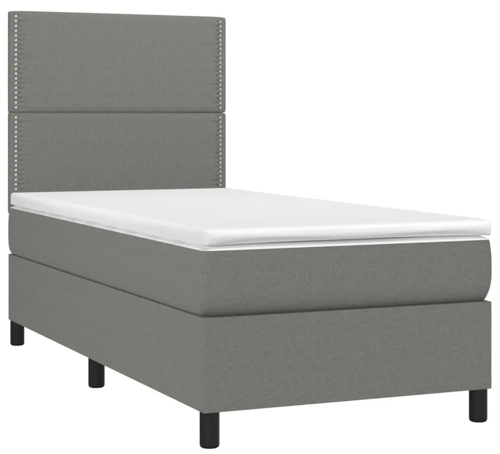 ΚΡΕΒΑΤΙ BOXSPRING ΜΕ ΣΤΡΩΜΑ &amp; LED ΣΚ.ΓΚΡΙ 90X190 ΕΚ. ΥΦΑΣΜΑΤΙΝΟ 3134758