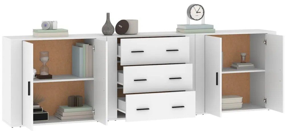 vidaXL Ντουλάπι 3 τεμ. Λευκό Επεξεργασμένο Ξύλο