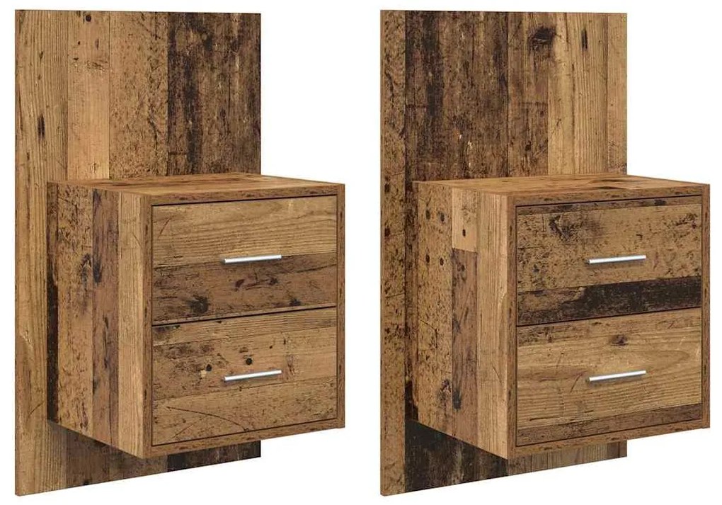 vidaXL Τοίχου κομοδίνο με συρτάρι 2 pcs Παλιό Ξύλο 48,5 x 32,5 x 80 εκ