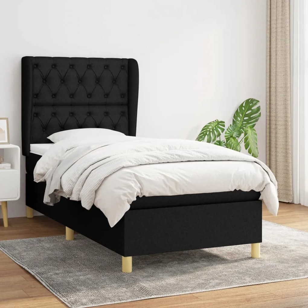 vidaXL Κρεβάτι Boxspring με Στρώμα Μαύρο 80 x 200 εκ. Υφασμάτινο