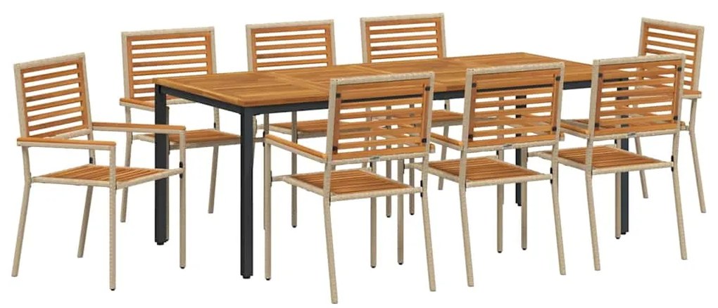 vidaXL Σέτ φαγητού για κήπο 9 pcs Μπεζ 200 x 100 x 75 cm