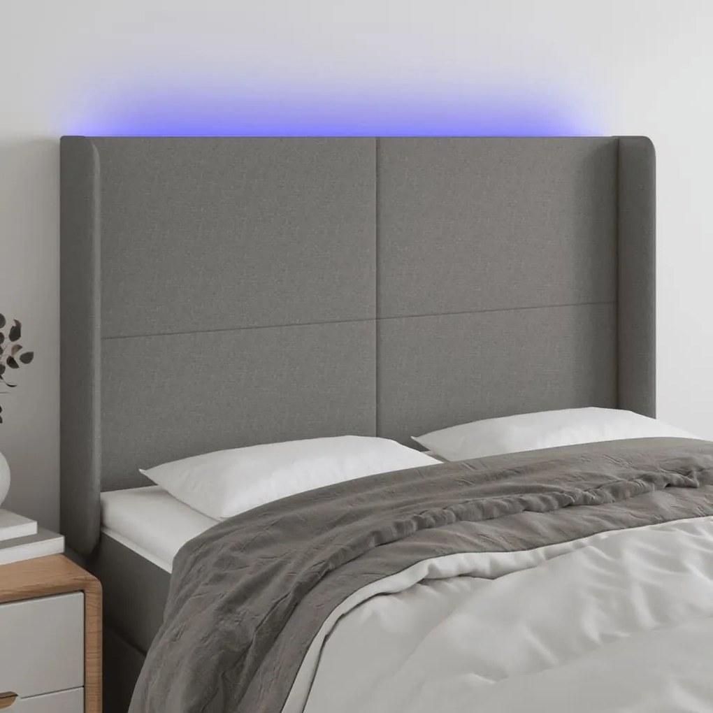Κεφαλάρι Κρεβατιού LED Σκούρο Γκρι 147x16x118/128εκ. Υφασμάτινο 3123767