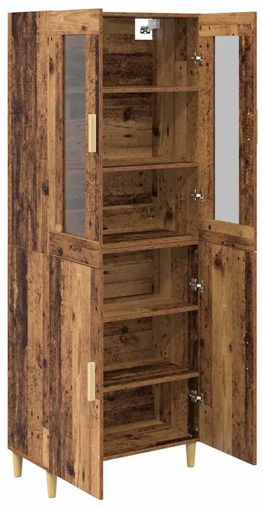 vidaXL Highboard Παλιό Ξύλο 69,5 x 34 x 180 εκ. Σύνθετο Ξύλο και Γυαλί